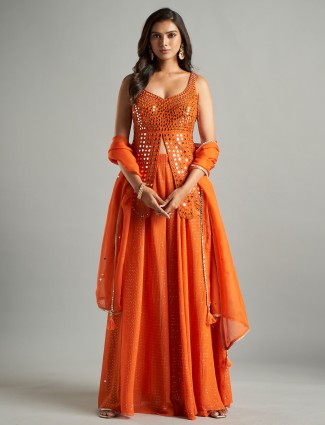 Trendy georgette orange palazzo suit