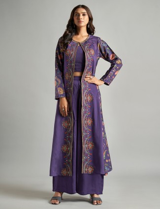 Purple chiffon palazzo suit with long shrug