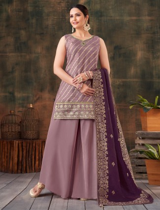 Latest onion pink silk palazzo suit