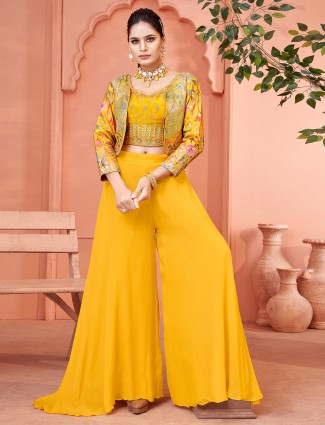 Jacket style silk mustard yellow palazzo suit