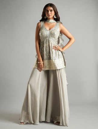 Beautiful grey georgette palazzo suit