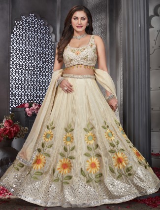 Beige soft organza lehenga choli