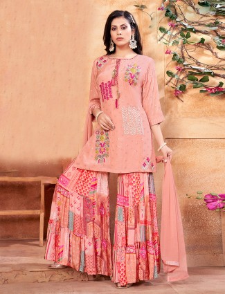 Stunning pink chiffon sharara suit