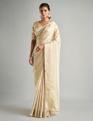 Trendy beige tissue silk saree