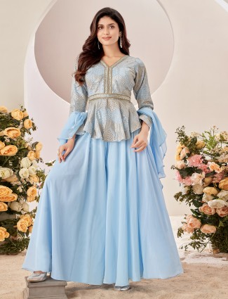 Georgette light blue palazzo suit with dupatta