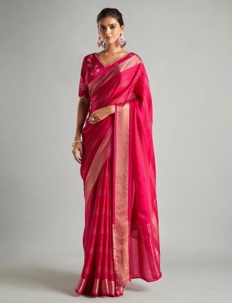 Beautiful magenta stripe tissue silk saree