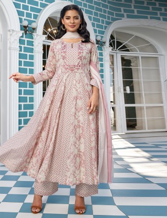 Stylish onion pink printed cotton salwar suit