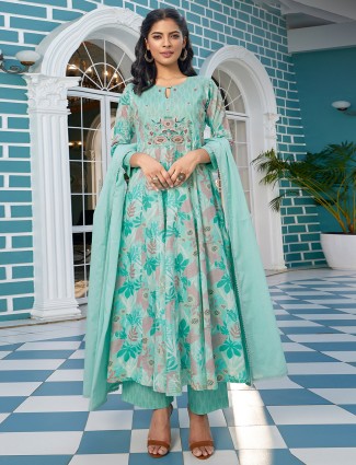 Latest sea green printed cotton salwar suit