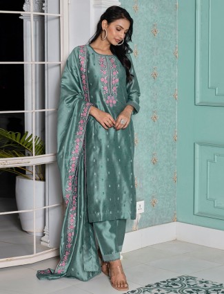 Latest blue silk salwar suit with dupatta