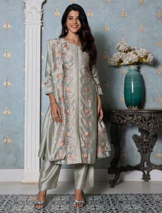 Grey silk embroidery salwar suit