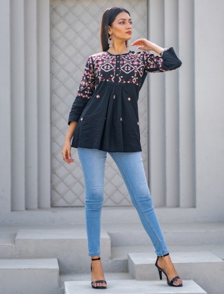  cotton silk kurti in Dark blue