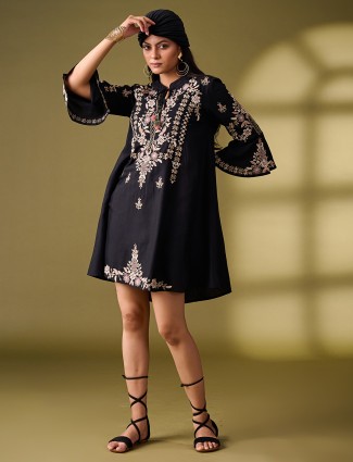 Stunning black silk embroidery kurti