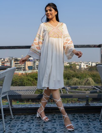 Trendy off-white cotton silk kurti