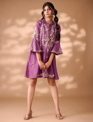 Newest purple silk embroidery kurti