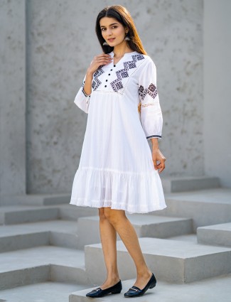Cotton silk white casual kurti