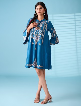 Classy teal blue silk kurti