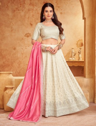 Trendy silk beige lehenga choli