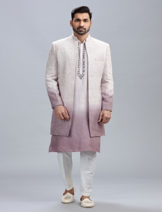 White and lilac ombre style indowestern for man