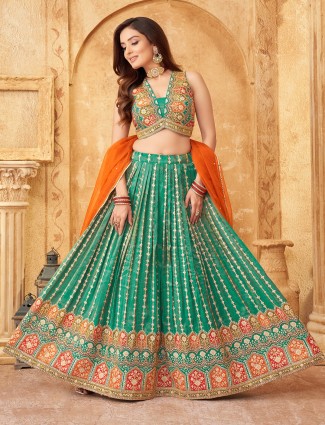 Green silk lehenga choli with dupatta