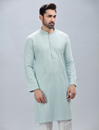 Aqua shade georgette kurta suit for men