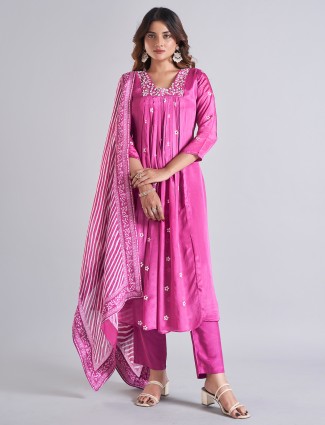Georgette salwar suit in rani color 