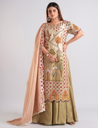 Sylish beige and olive palazzo salwar suit