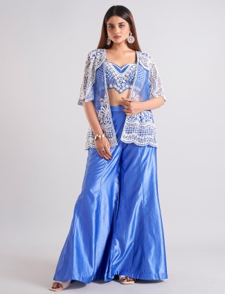 Elegant blue silk palazzo salwar suit