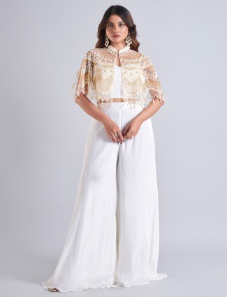 Elegant white silk palazzo salwar suit