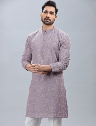 Georgette based lilac fetive wear kurta suit for men