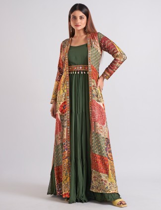 Olive georgette anarkali salwar suit