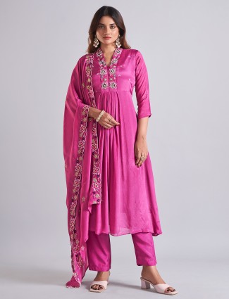 Elegant georgette rani color salwar suit