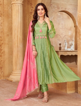 Onion pink silk palazzo suit with beads detailing