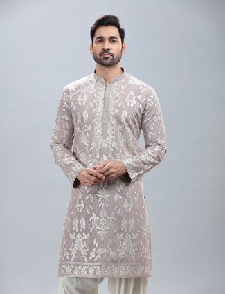 Lilac cotton silk kurta suit with matching patiyala 