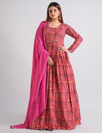 Beautiful maroon cotton silk anarkali salwar suit