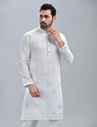 Minimalist white georgette kurta suit for men