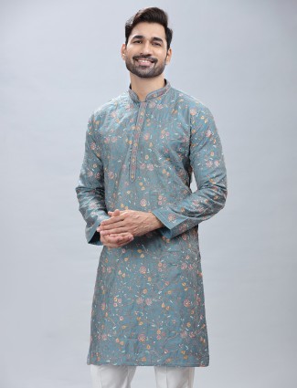 Mint blue festive style kurta pajama for men