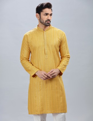 Mustard yellow kurta suit for men