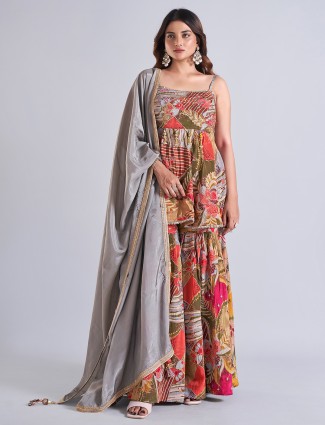Multi color silk palazzo salwar suit