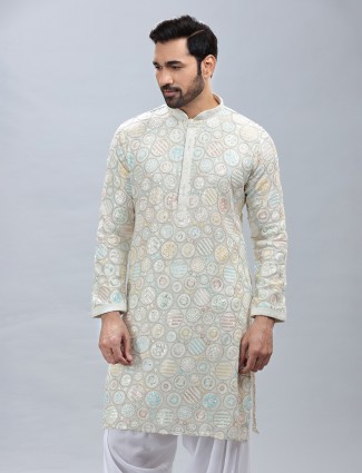 Off white georgette kurta suit for men