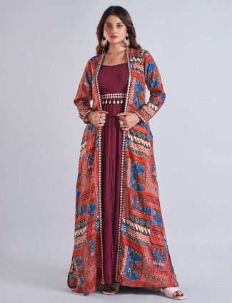 Stylish wine georgette anarkali salwar suit