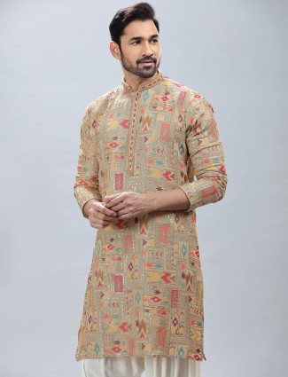 Trendy beige georgette kurta suit with matching patiyala