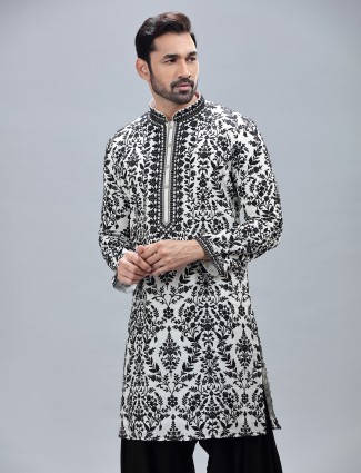 White cotton silk kurta suit with matching  patiyala