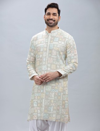 White georgette kurta pajama for men