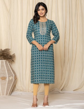 Latest mint blue printed kurti