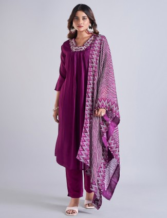 Dark purple salwar suit in georgette