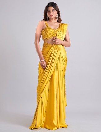 Elegant mustard yellow satin saree