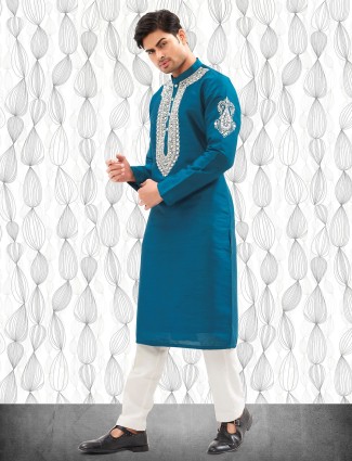 Blue shade georgette kurta suit for men