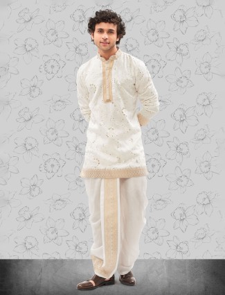 Stunning off white cotton silk kurta pajama for men
