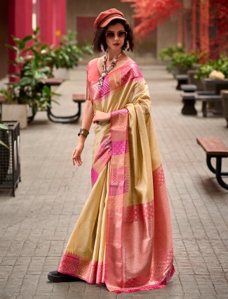 Dazzling beige banarasi silk saree