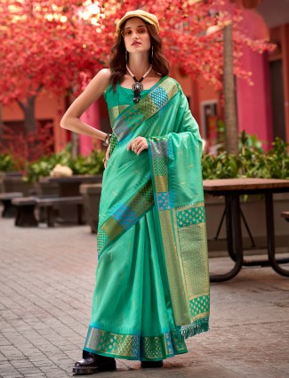 Latest mint green banarasi silk saree